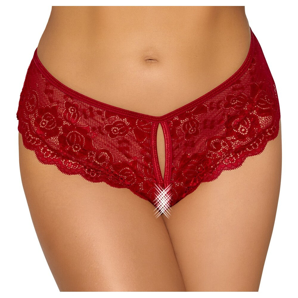 Cottelli Crotchless Panty Red-Katys Boutique