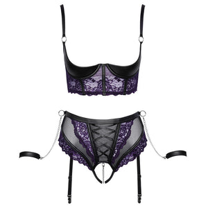 Cottelli Quarter Cup Bra, Suspender Briefs And 2 Handcuffs-Katys Boutique