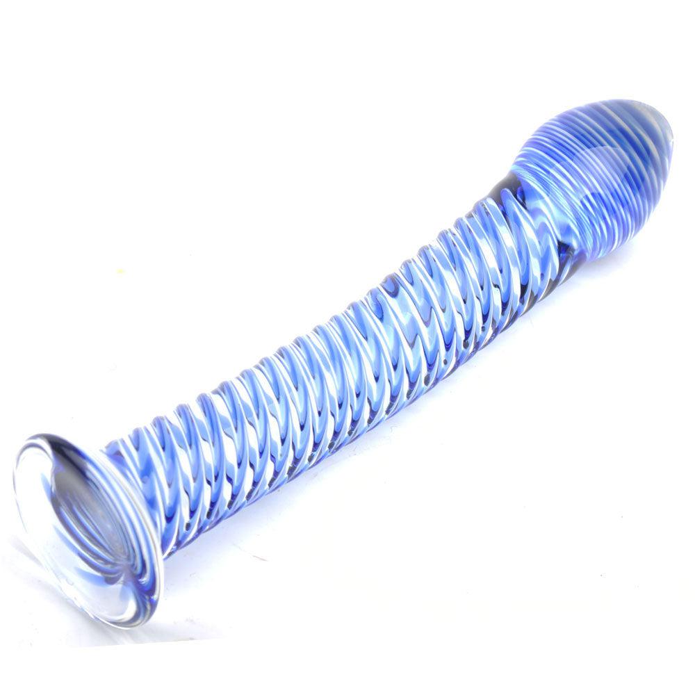 Glass Dildo With Blue Spiral Design-Katys Boutique