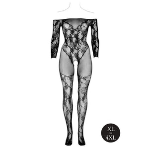 Le Desir Bodystocking With Off Shoulder Long Sleeves-Katys Boutique