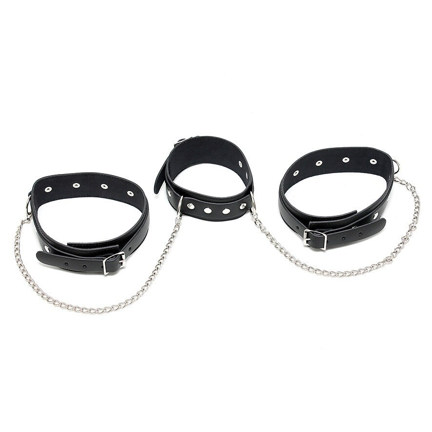 Leather Neck And Leg Chain Cuffs-Katys Boutique