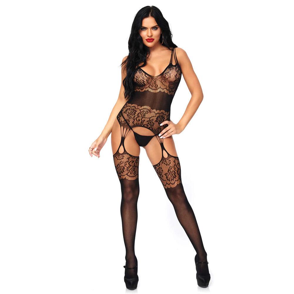 Leg Avenue Strappy Rose Lace Bodystocking UK 8 14-Katys Boutique