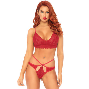 Leg Avenue Sweetheart Lace Bralette Set Red-Katys Boutique