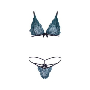 Leg Avenue Teal Lace Bralette And Matching String Panty-Katys Boutique