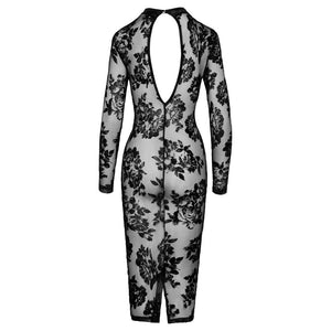 Noir Tight Fitting Floral Transparent Dress-Katys Boutique