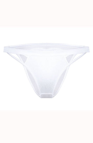 The Roza Lipst Brief White by Roza is a minimalistic thong featuring thin side straps and sheer fabric. The front panel offers moderate coverage with semi-transparent material, creating a delicate, lightweight look. Enhanced by an embroidered lips applique, the overall style is simple and elegant.