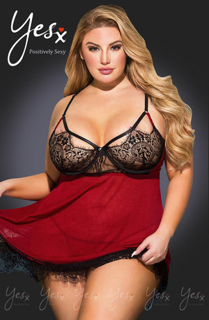 Yesx Yx958Q Black/Red Babydoll Set-Katys Boutique