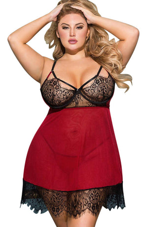 Yesx Yx958Q Black/Red Babydoll Set-Katys Boutique