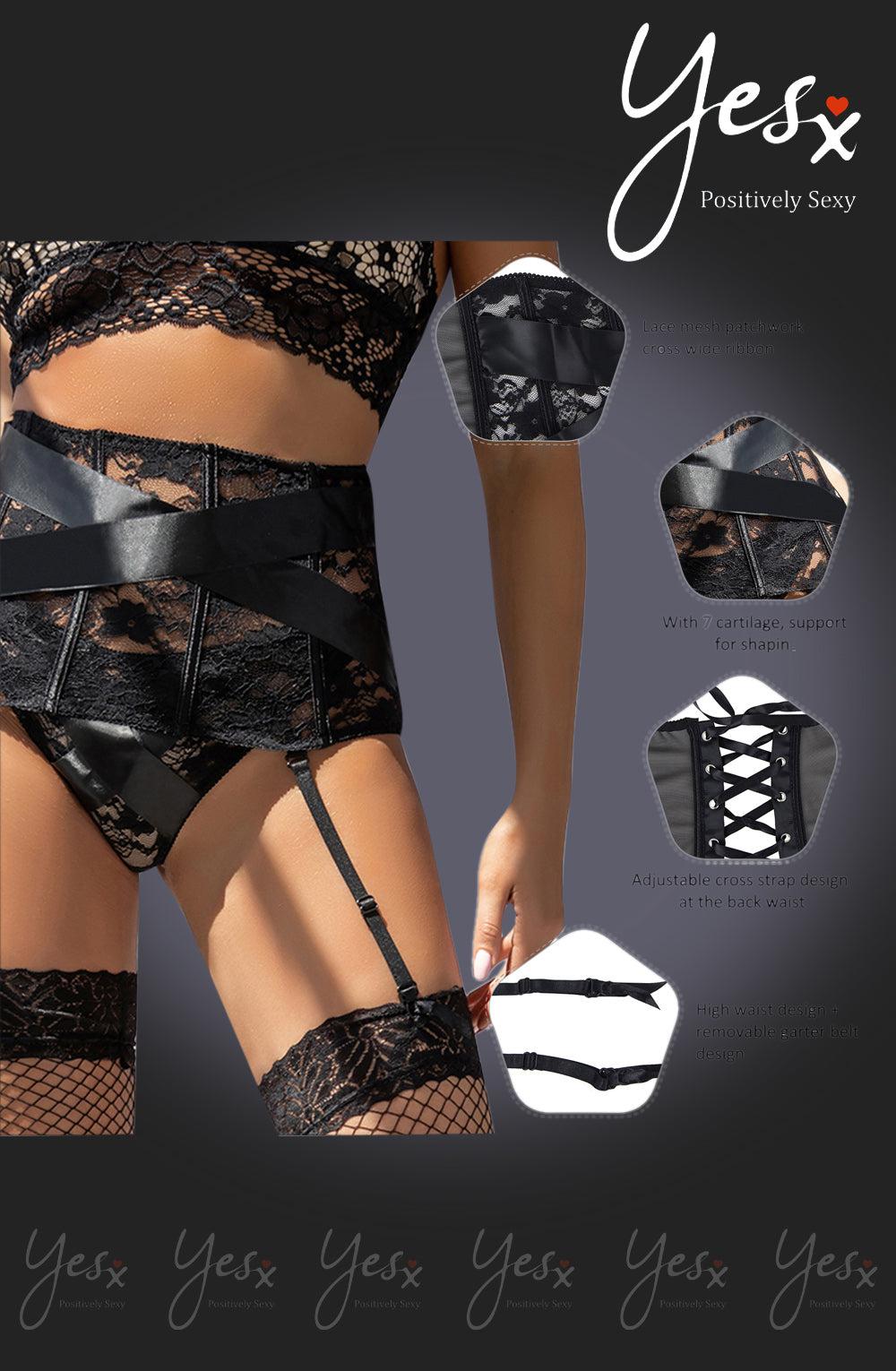 Yesx Yx984 Suspender Belt & Thong Set Black-Katys Boutique