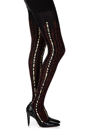 Zohara "Cross It" Burgundy/Gold Print Tights-Katys Boutique