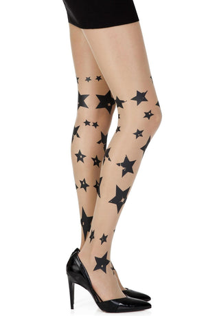 Zohara "Shooting Stars" Skin Sheer Print Tights-Katys Boutique