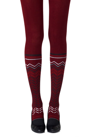 Zohara "Zig Zag Walk" Burgundy Print Tights-Katys Boutique